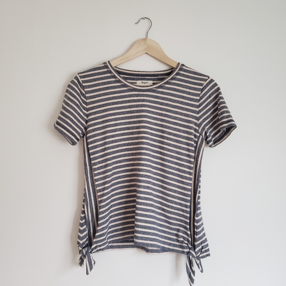 Madewell Navy and White Striped Short Sleeve Tee